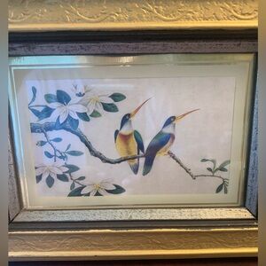 Framed Bird Art Print with Floral Design vintage George Nathan #8947 4x6 print